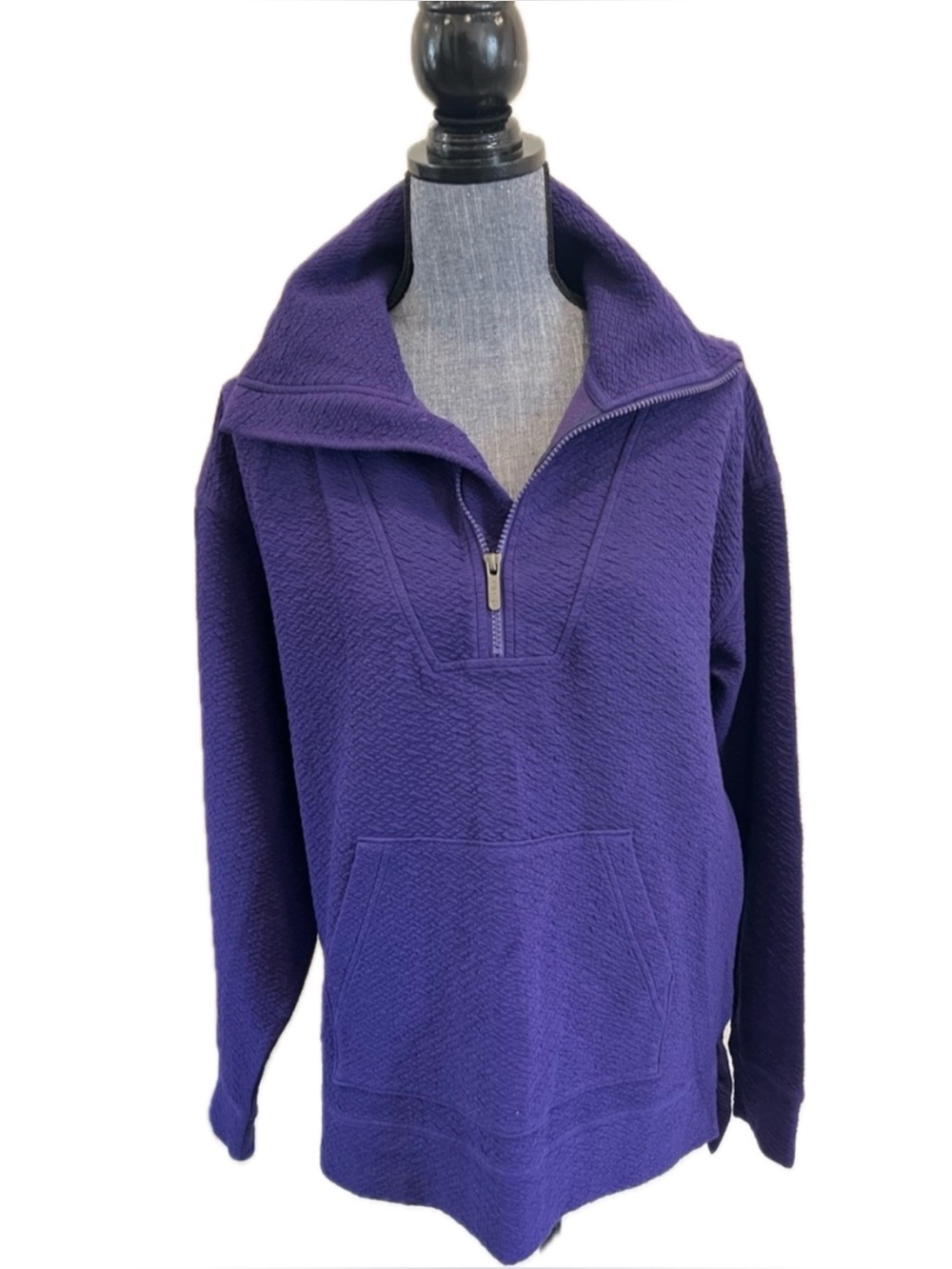 Zella Purple Half-Zip Women's Pullover Textured Tunic Swaetshirt